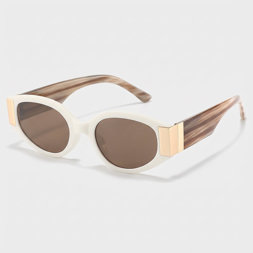VUE TR90 Polarized Cat-Eye Sunglasses in Ivory Tea color, worn view